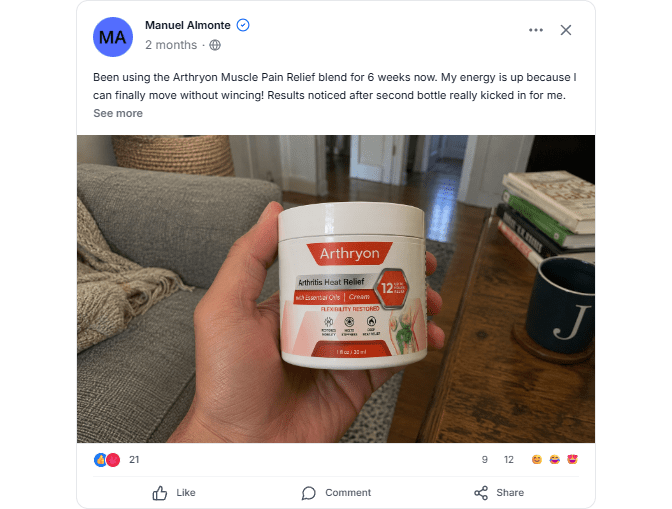 Active using Arthryon Cream
