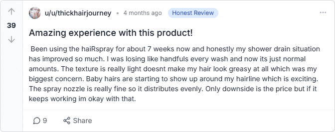 Reddit Hair Loss Community Customer Review Snapshot